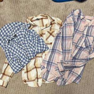 Eddie Bauer Women's Button Down Shirts - Blue, Beige, Pink Plaid